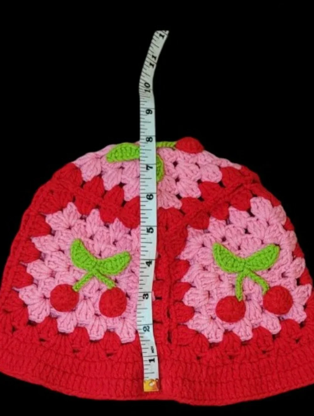 Women's Handmade Crochet Cherry Bucket Hat - Red & Pink